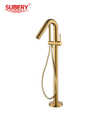 রোজ গোল্ডেন ব্রাস ফ্রি স্ট্যান্ডিং বাথটব কল OEM একক লিভার মেঝে মাউন্ট