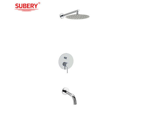 দেয়ালে লুকানো ঝরনা কল ব্রাস আঙ্গুলাকার Knurl হ্যান্ডেল ক্রোম ই এম বাথরুম বাথটব